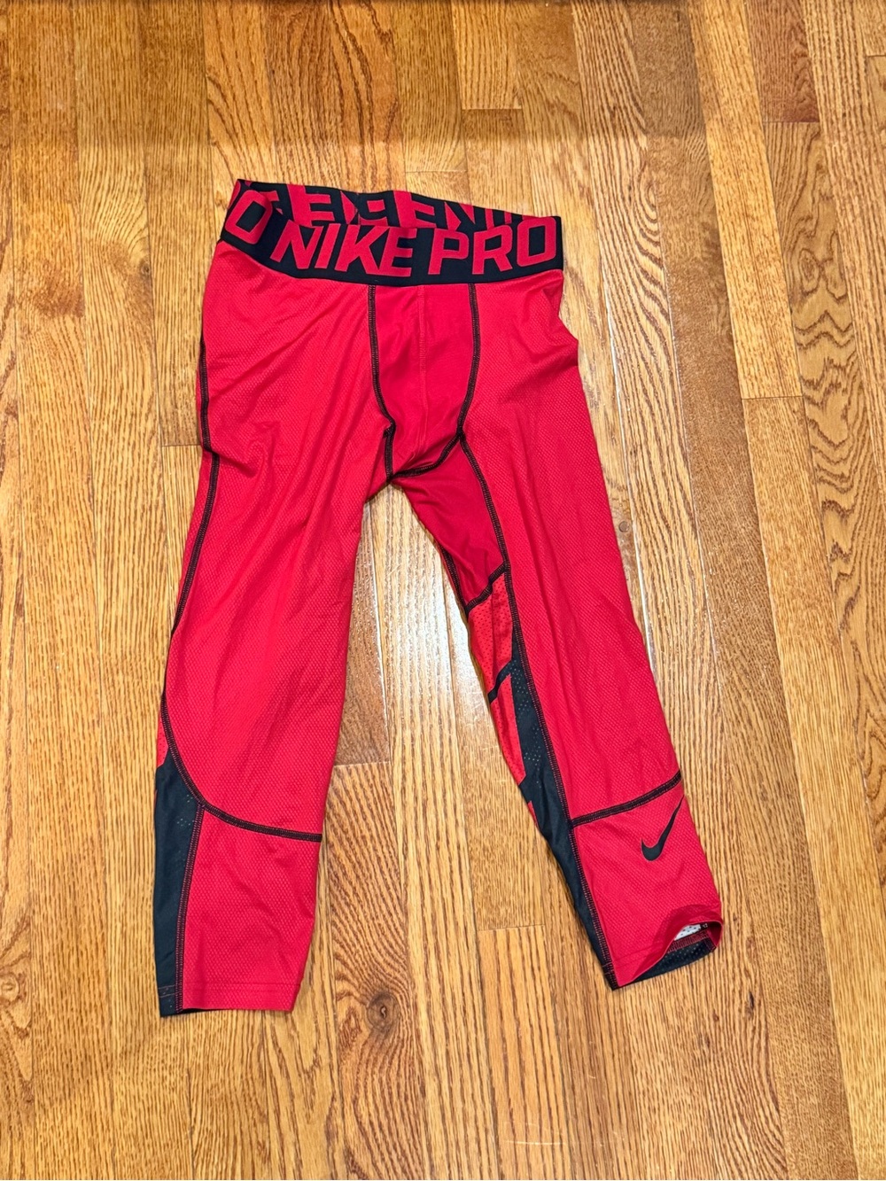 Nike Pro Men's 3/4 Compression Tights Red Black Chevron Size M